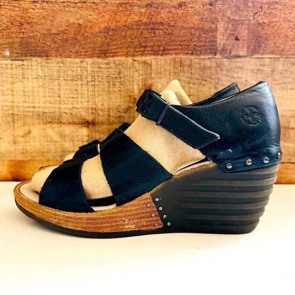Dr. Martens Rare Vintage Leather Strappy Open Toe Wedged Sandals